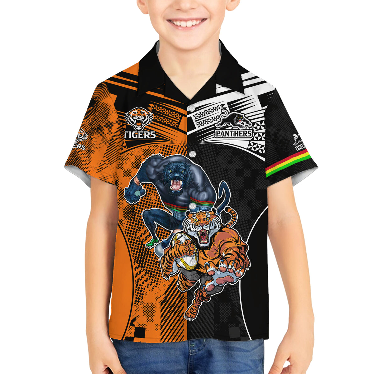 Custom NRL Tigers Combine Panthers Rugby Family Matching Puletasi Dress and Hawaiian Shirt Sporty Style LT9