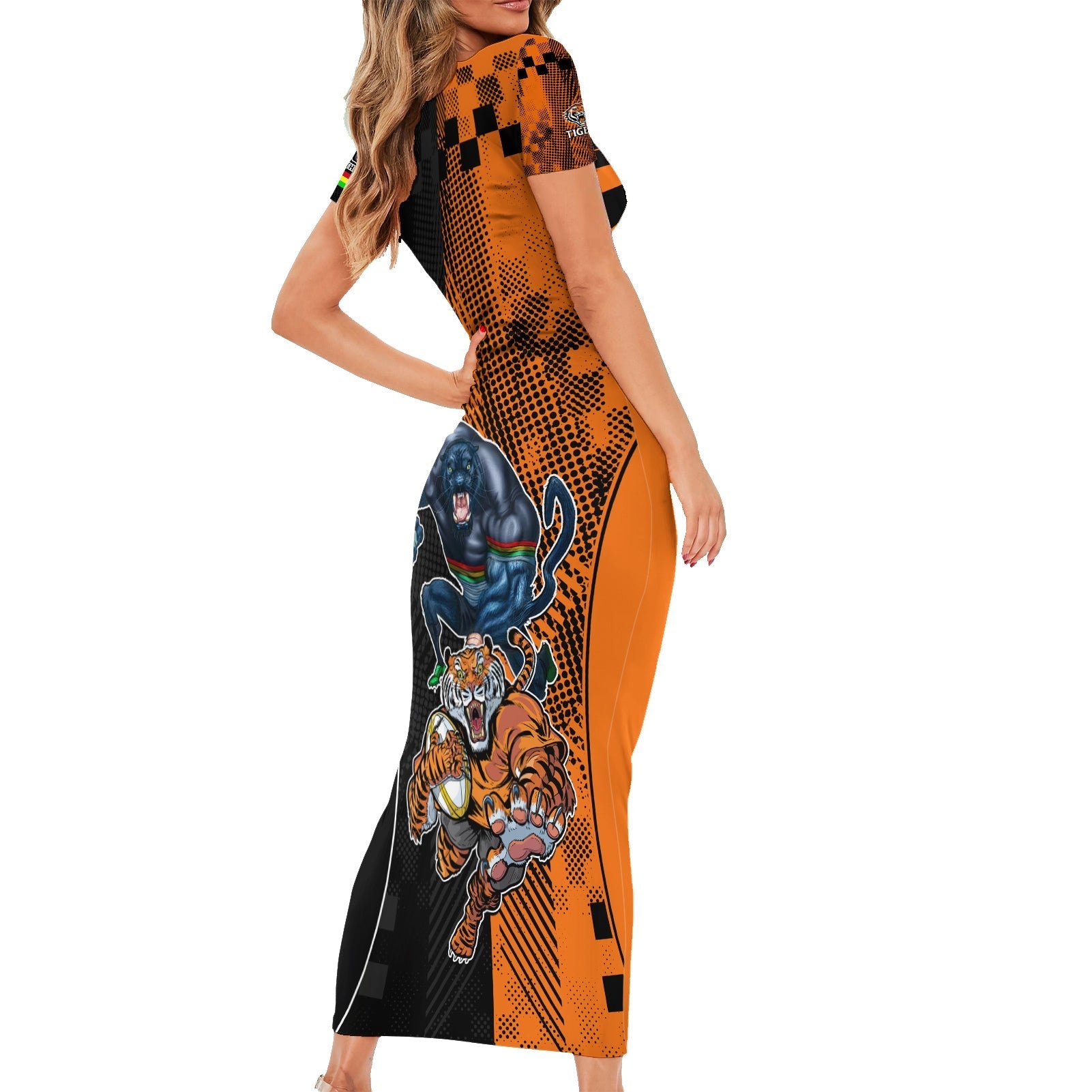 Custom NRL Tigers Combine Panthers Rugby Family Matching Short Sleeve Bodycon Dress and Hawaiian Shirt Sporty Style LT9