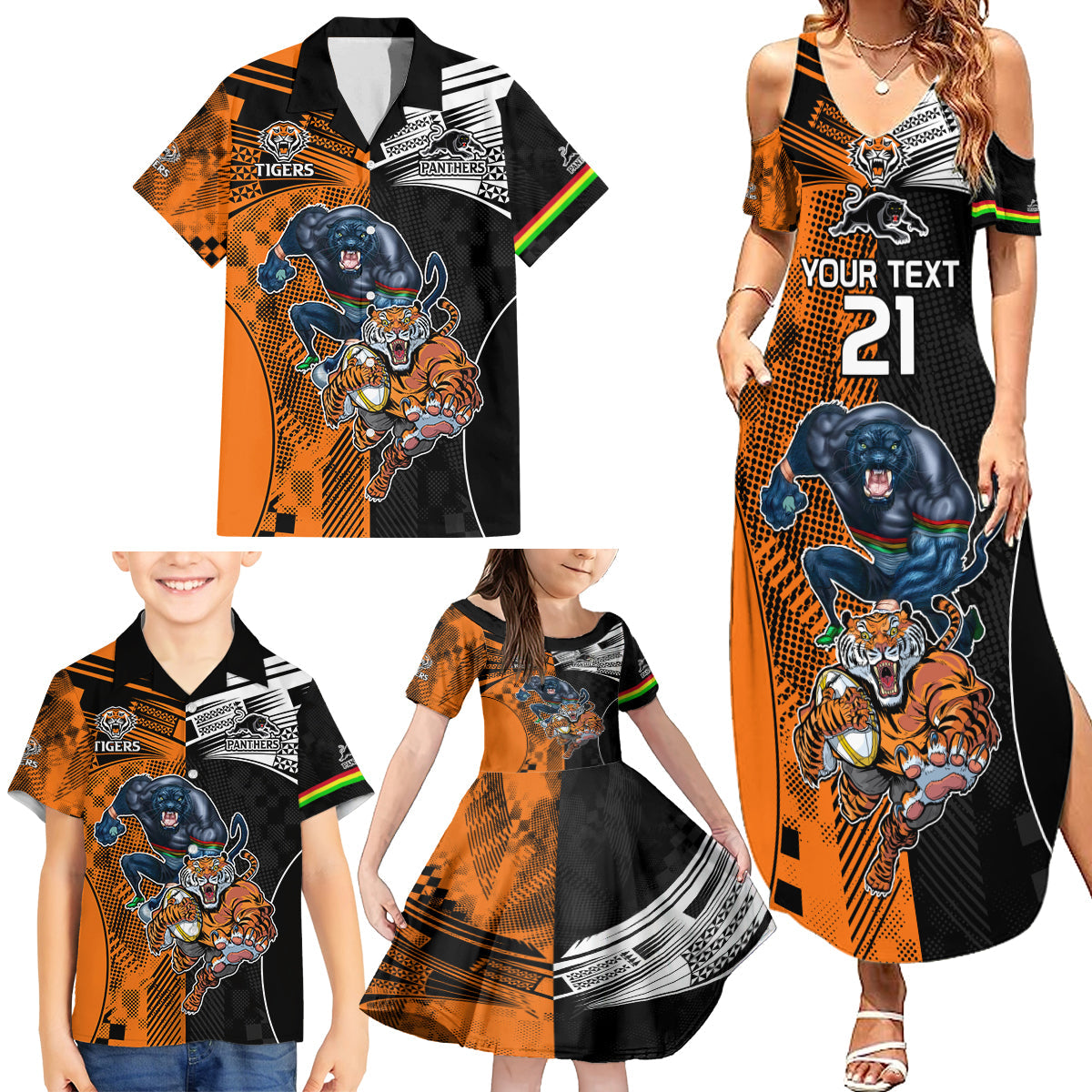 Custom NRL Tigers Combine Panthers Rugby Family Matching Summer Maxi Dress and Hawaiian Shirt Sporty Style LT9