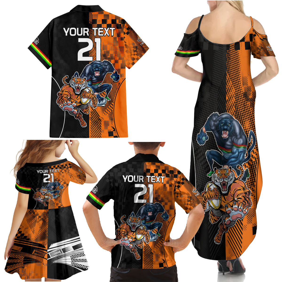 Custom NRL Tigers Combine Panthers Rugby Family Matching Summer Maxi Dress and Hawaiian Shirt Sporty Style LT9