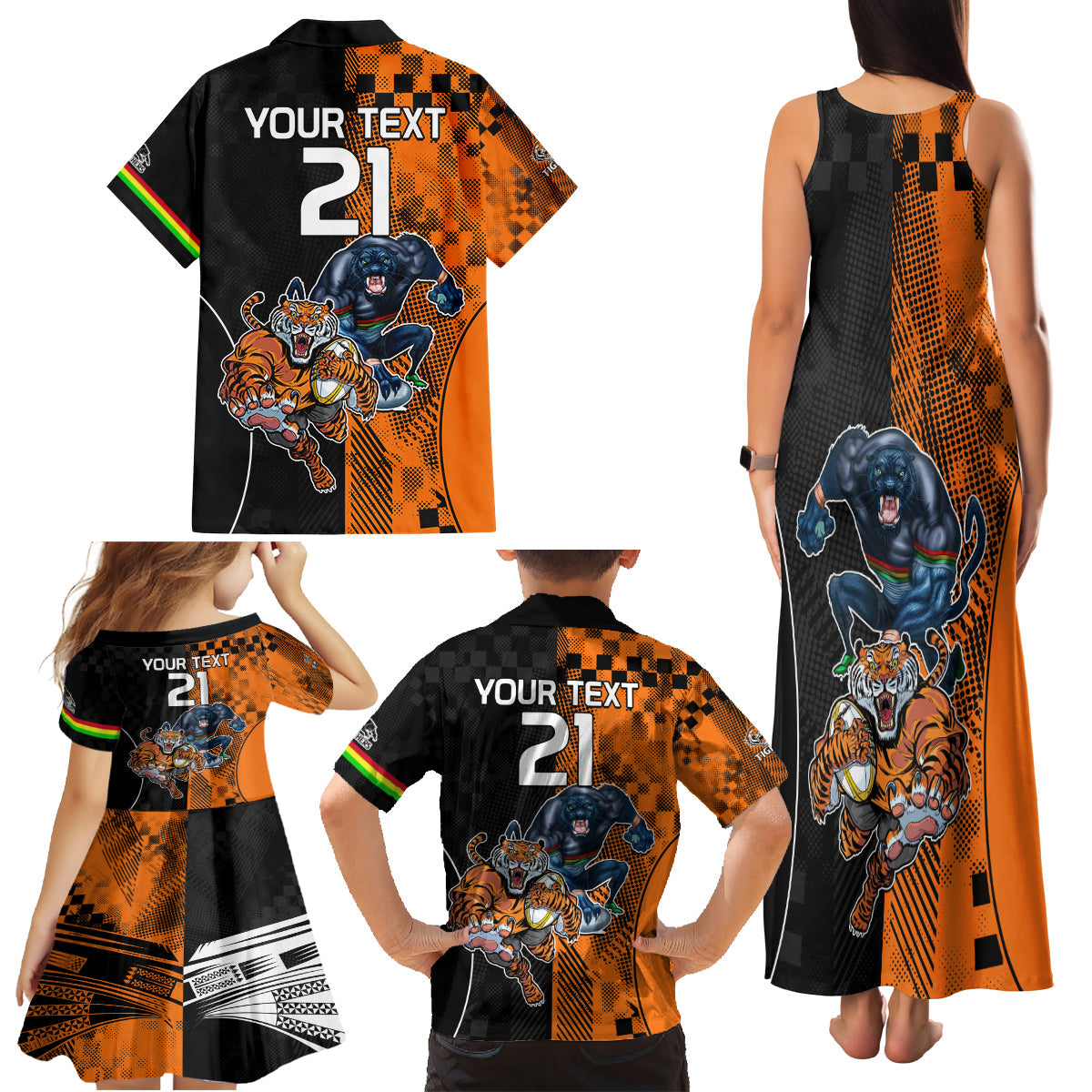 Custom NRL Tigers Combine Panthers Rugby Family Matching Tank Maxi Dress and Hawaiian Shirt Sporty Style LT9