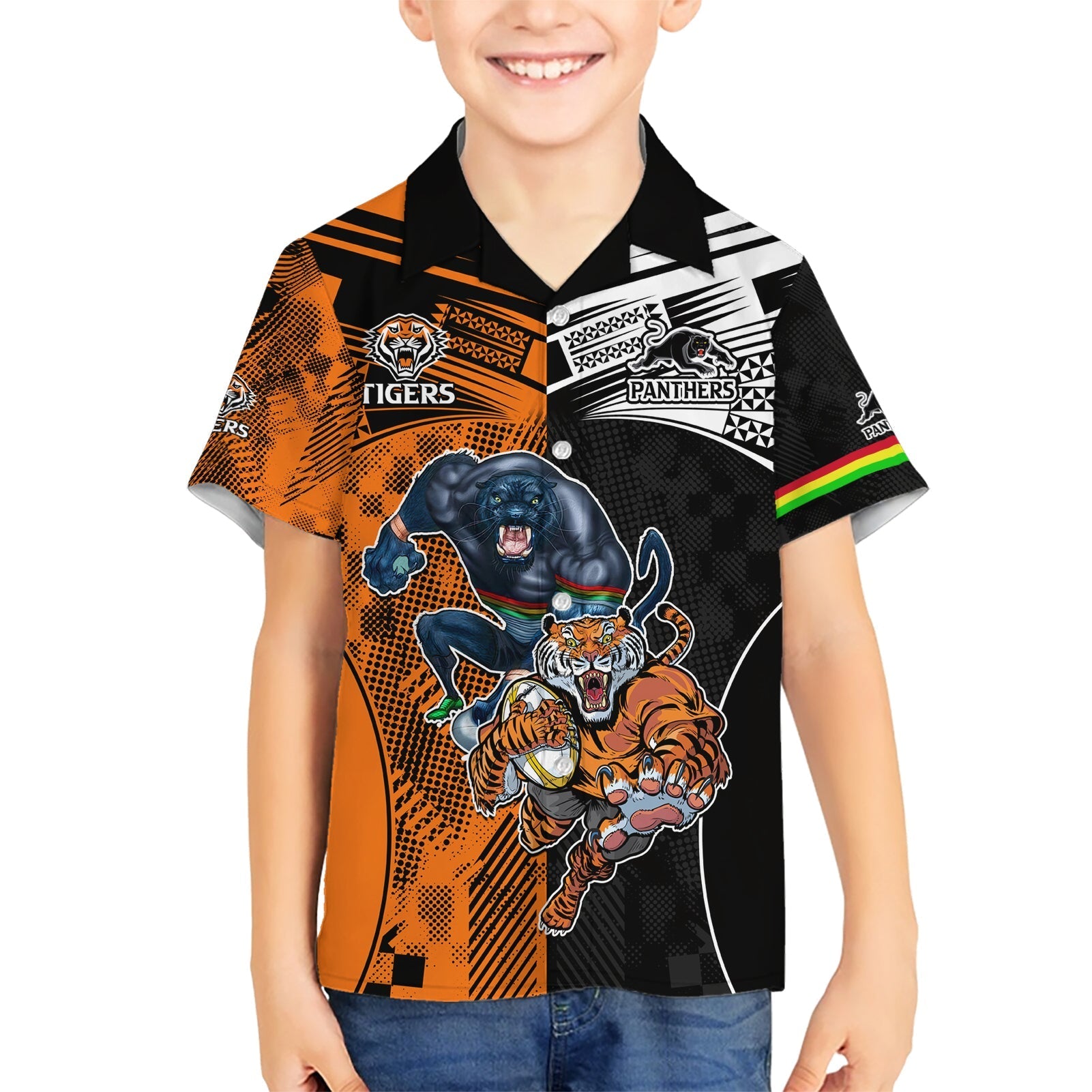 Custom NRL Tigers Combine Panthers Rugby Kid Hawaiian Shirt Sporty Style LT9