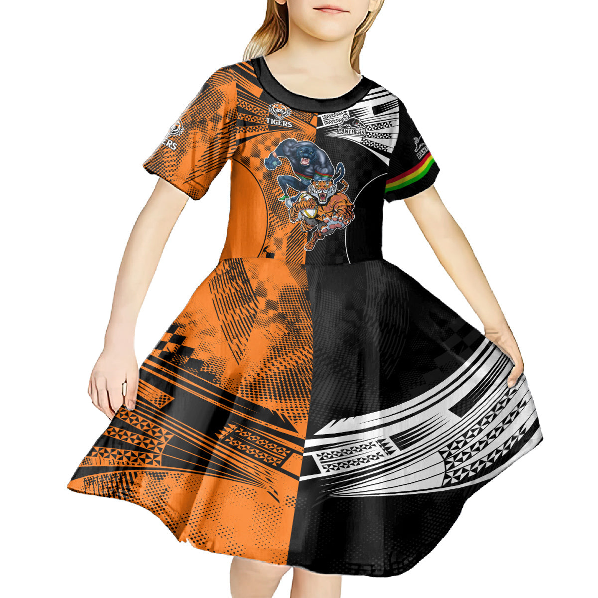 Custom NRL Tigers Combine Panthers Rugby Kid Short Sleeve Dress Sporty Style - Vibe Hoodie Shop