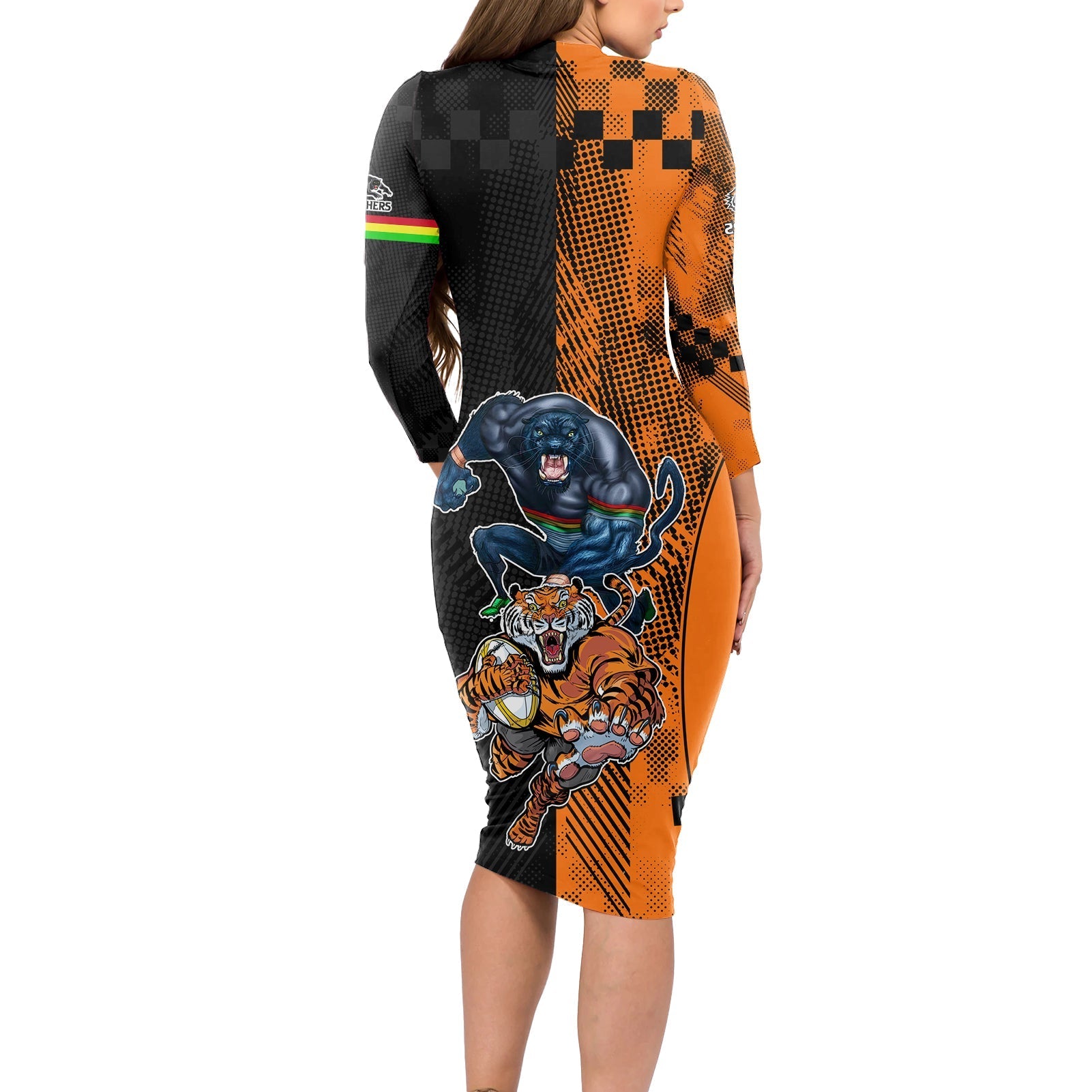 Custom NRL Tigers Combine Panthers Rugby Long Sleeve Bodycon Dress Sporty Style LT9
