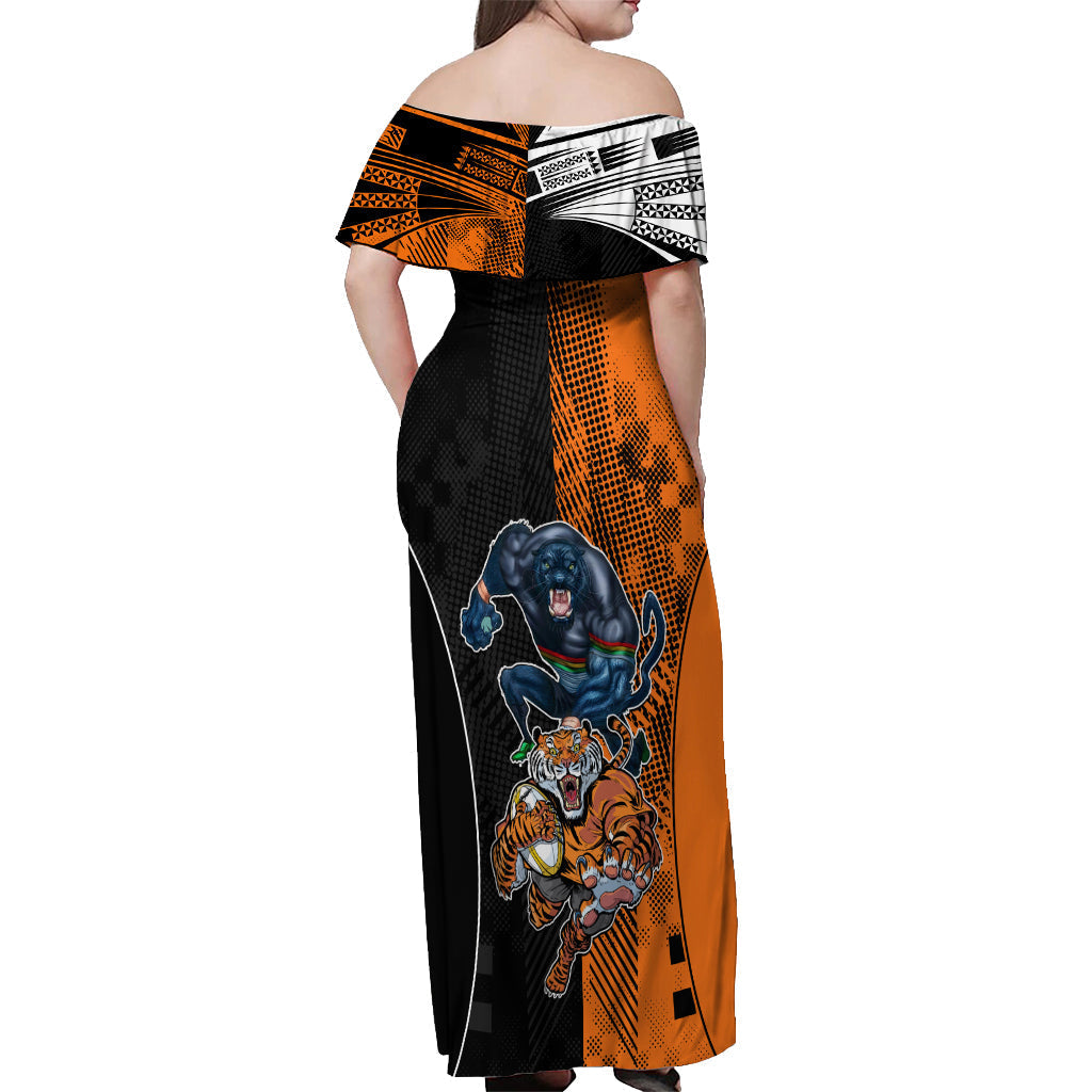 Custom NRL Tigers Combine Panthers Rugby Off Shoulder Maxi Dress Sporty Style LT9