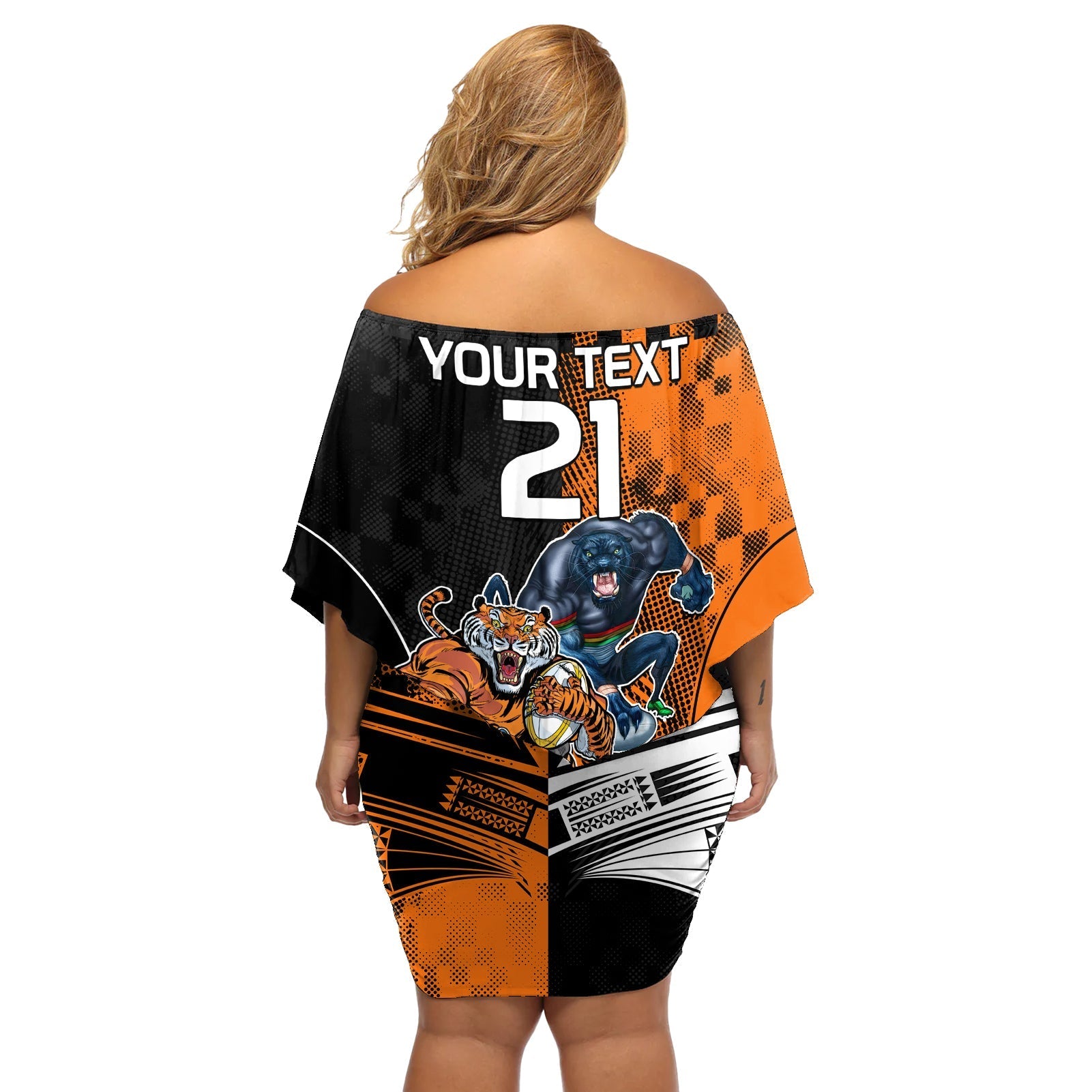 Custom NRL Tigers Combine Panthers Rugby Off Shoulder Short Dress Sporty Style LT9
