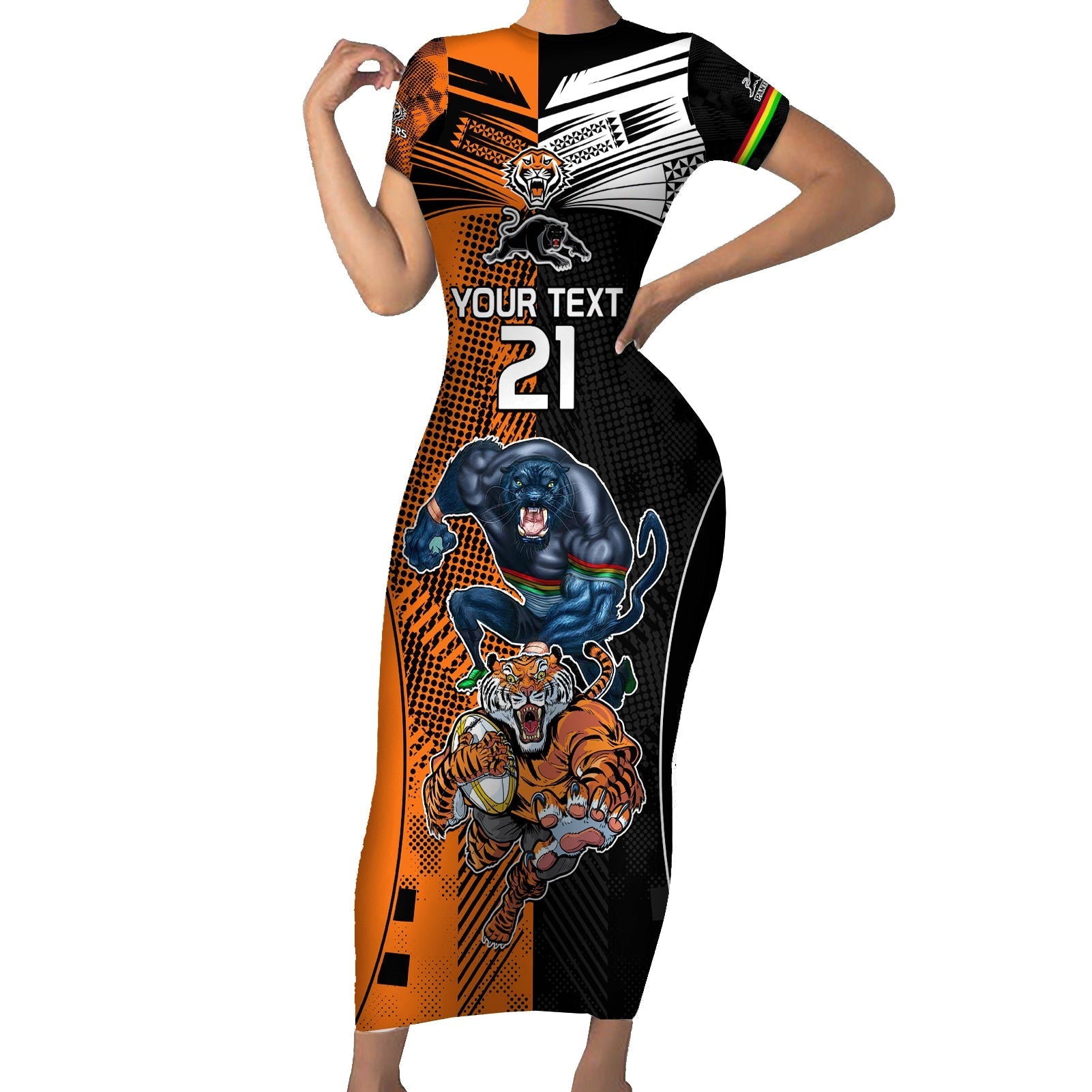Custom NRL Tigers Combine Panthers Rugby Short Sleeve Bodycon Dress Sporty Style LT9