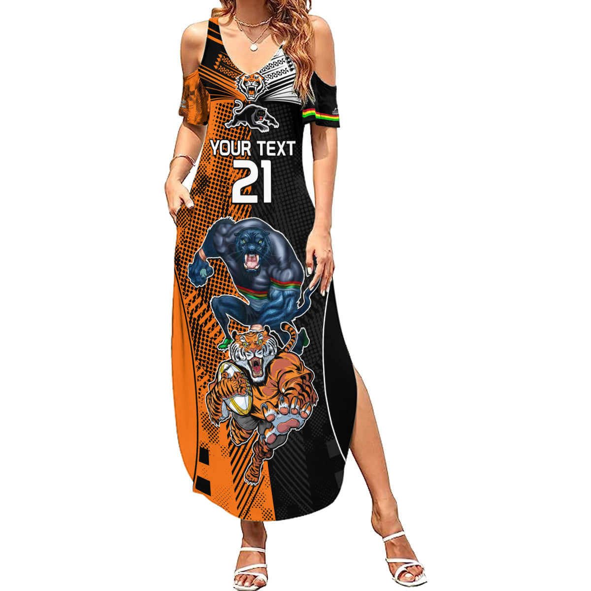 Custom NRL Tigers Combine Panthers Rugby Summer Maxi Dress Sporty Style LT9
