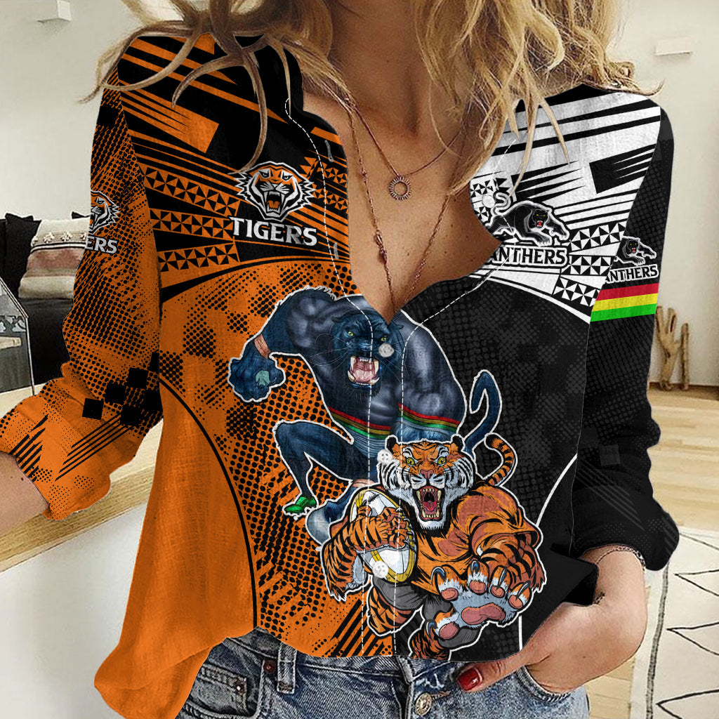 Custom NRL Tigers Combine Panthers Rugby Women Casual Shirt Sporty Style - Vibe Hoodie Shop