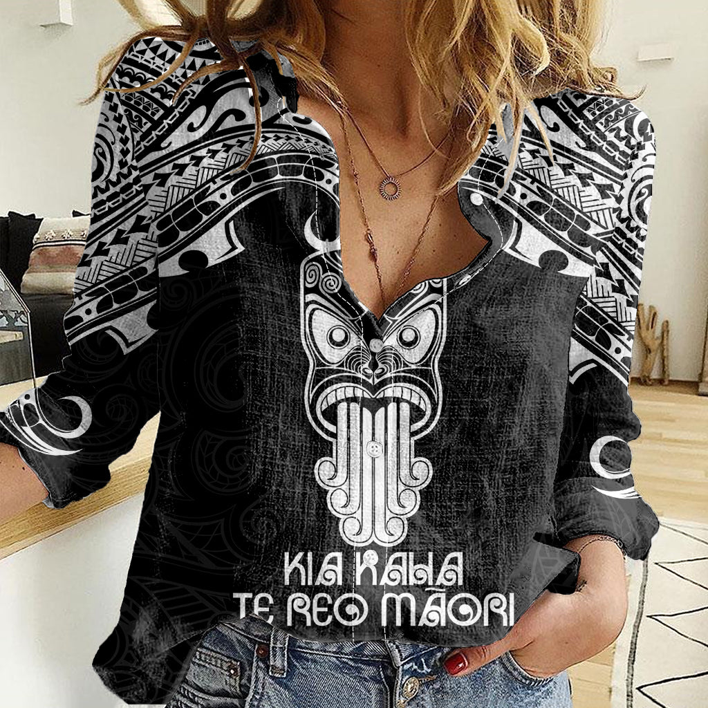 Personalised New Zealand Te Reo Maori Women Casual Shirt Kia Kaha Maori Language Week Black Style - Vibe Hoodie Shop