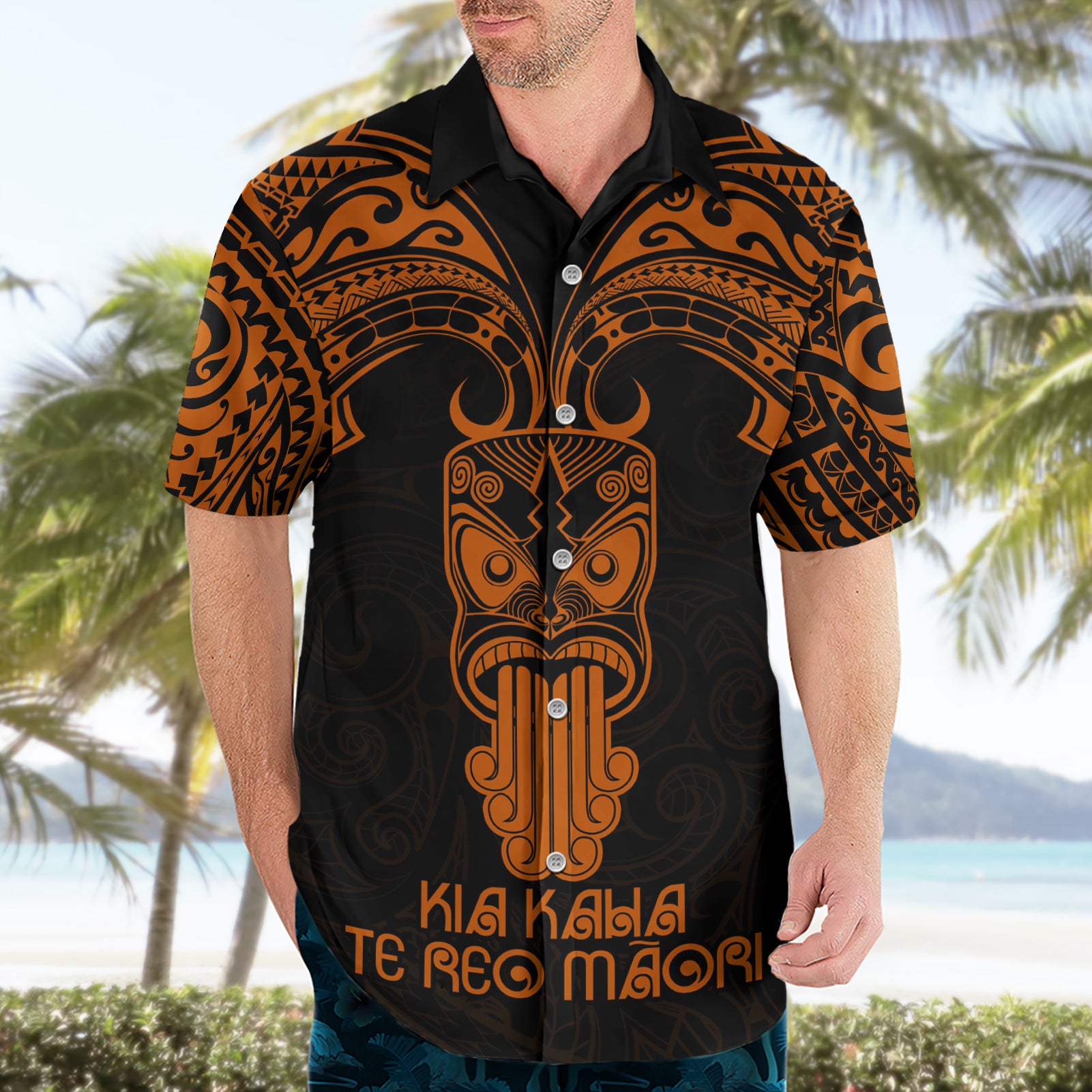 Personalised New Zealand Te Reo Maori Hawaiian Shirt Kia Kaha Maori Language Week Gold Style - Vibe Hoodie Shop