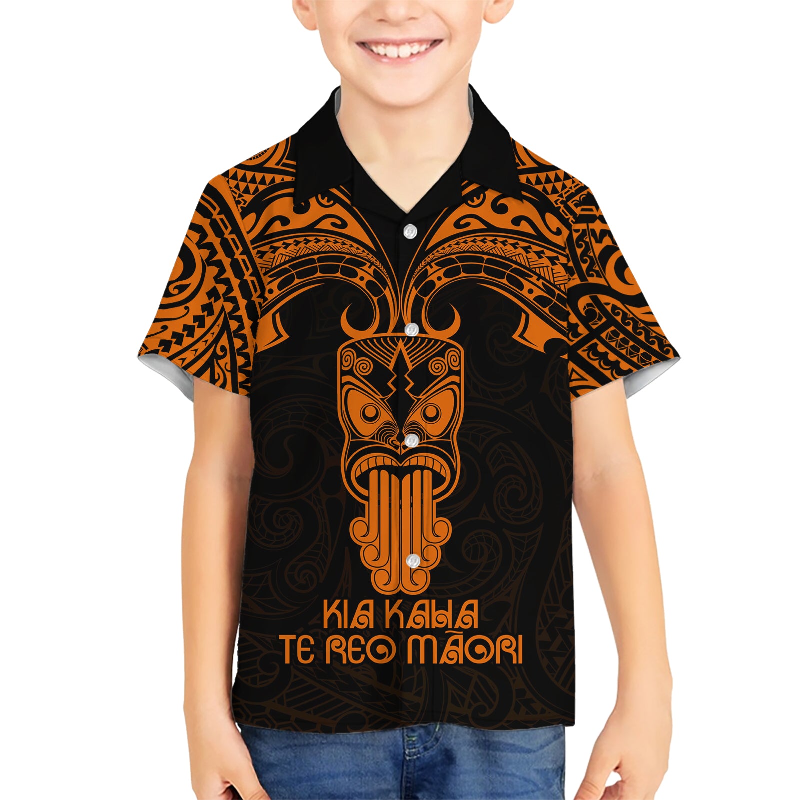 Personalised New Zealand Te Reo Maori Hawaiian Shirt Kia Kaha Maori Language Week Gold Style - Vibe Hoodie Shop