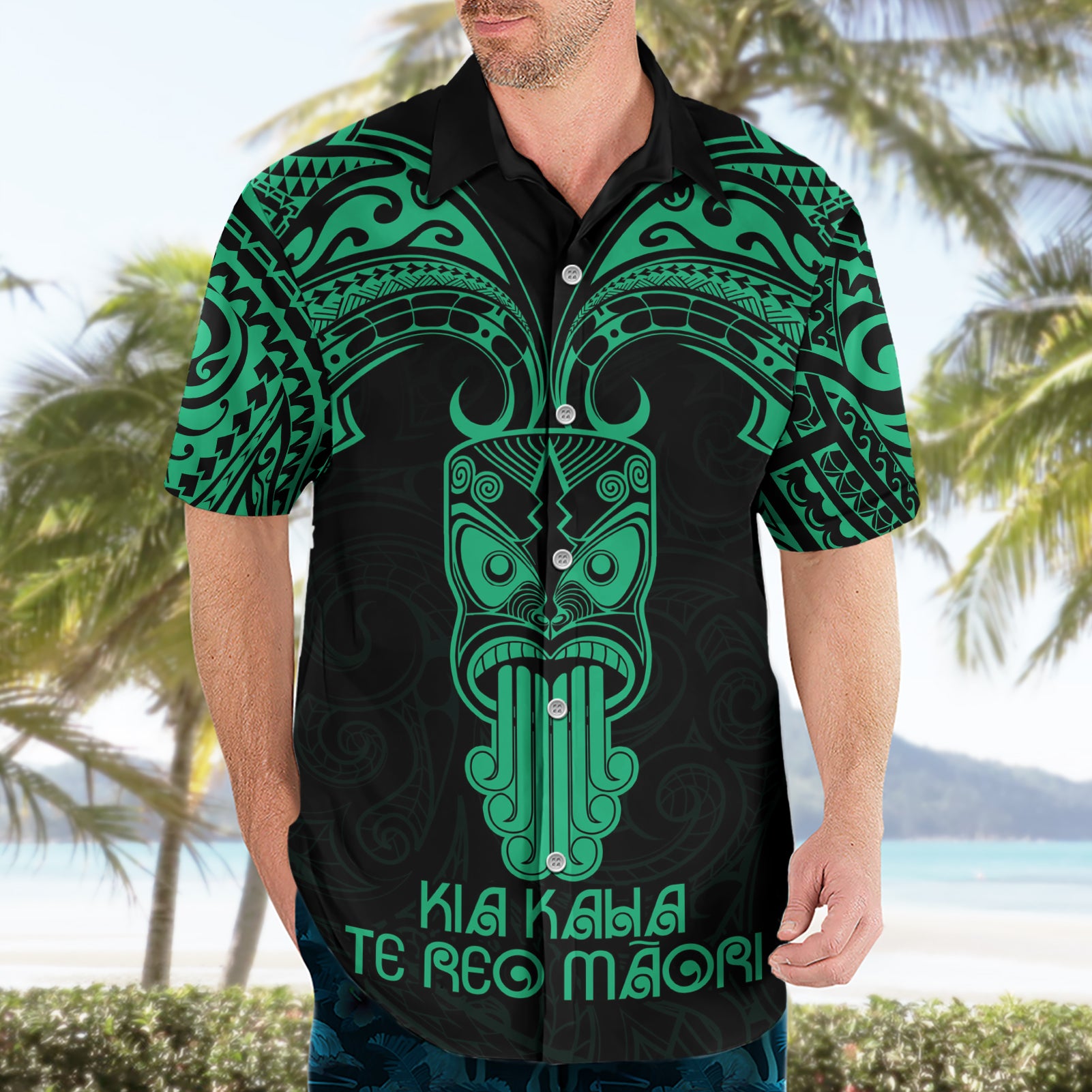 Personalised New Zealand Te Reo Maori Hawaiian Shirt Kia Kaha Maori Language Week Green Style - Vibe Hoodie Shop