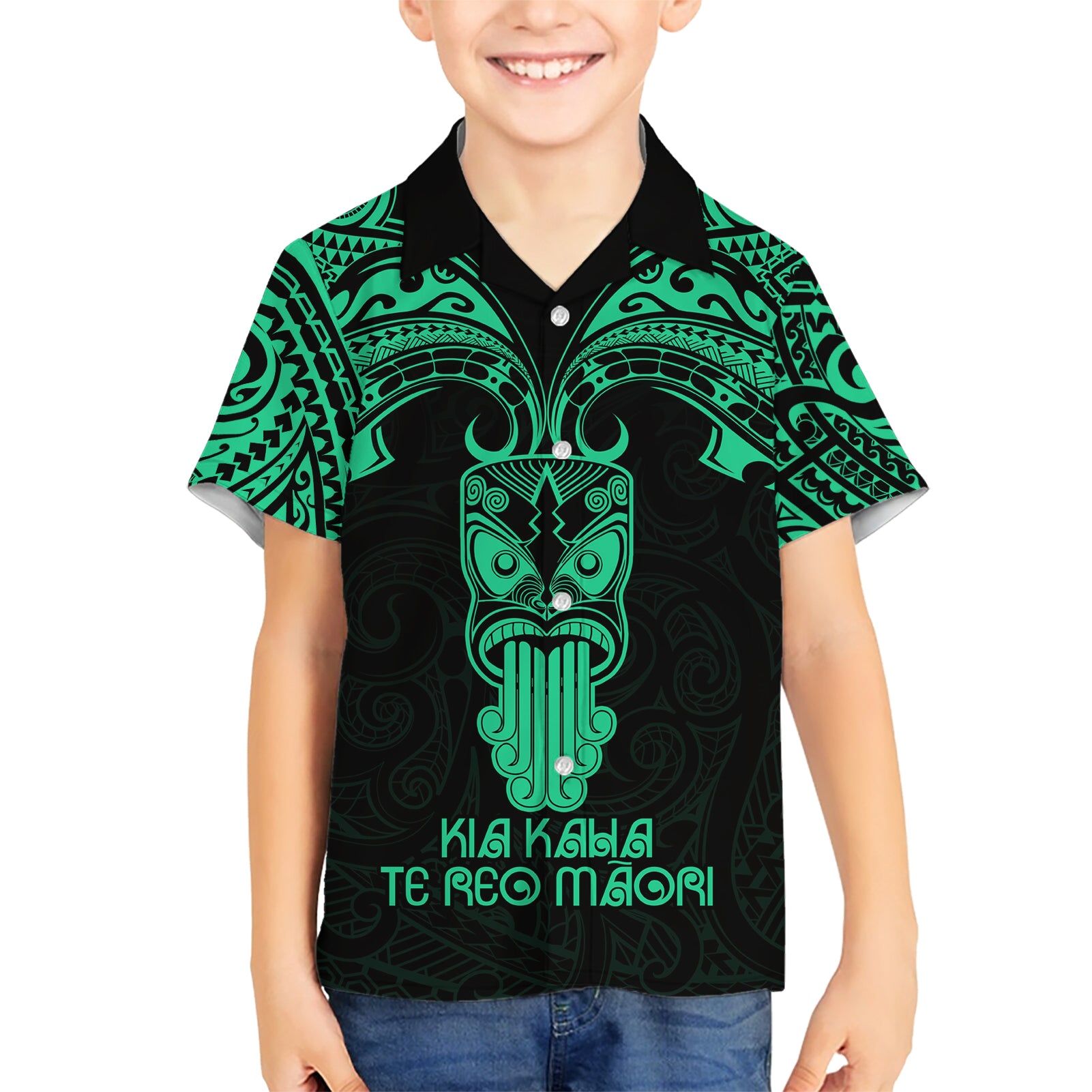 Personalised New Zealand Te Reo Maori Hawaiian Shirt Kia Kaha Maori Language Week Green Style - Vibe Hoodie Shop