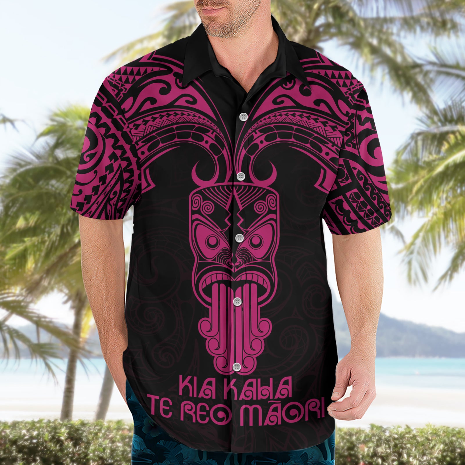 Personalised New Zealand Te Reo Maori Hawaiian Shirt Kia Kaha Maori Language Week Pink Style - Vibe Hoodie Shop