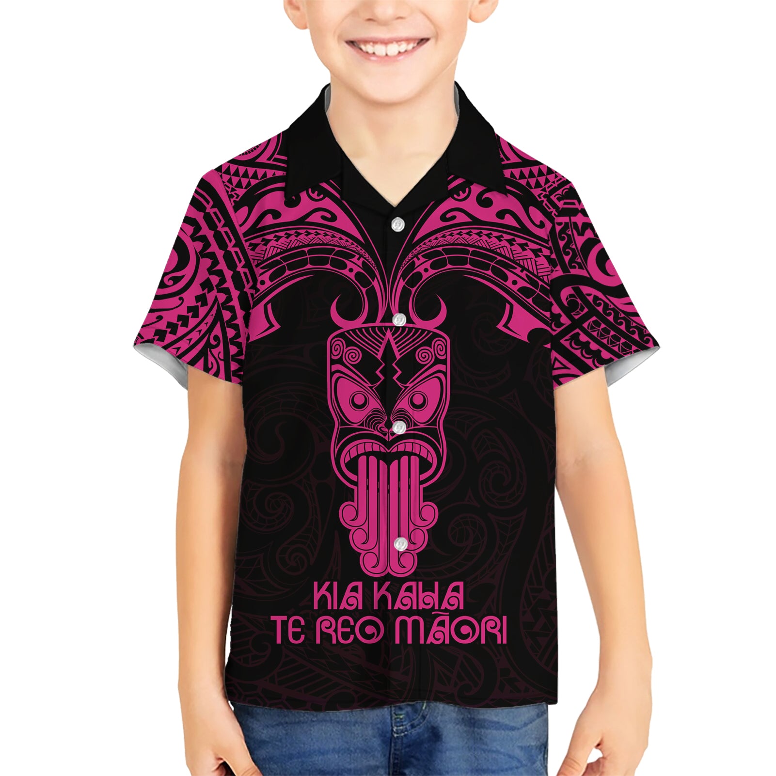 Personalised New Zealand Te Reo Maori Hawaiian Shirt Kia Kaha Maori Language Week Pink Style - Vibe Hoodie Shop