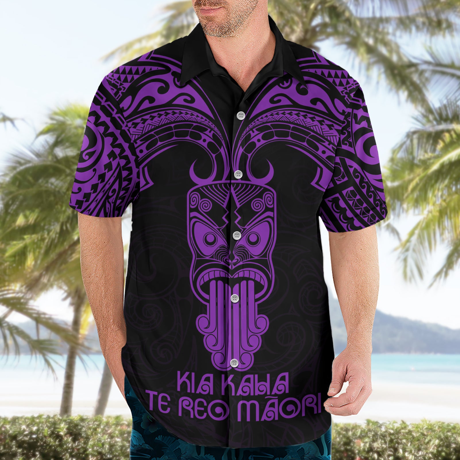 Personalised New Zealand Te Reo Maori Hawaiian Shirt Kia Kaha Maori Language Week Purple Style - Vibe Hoodie Shop