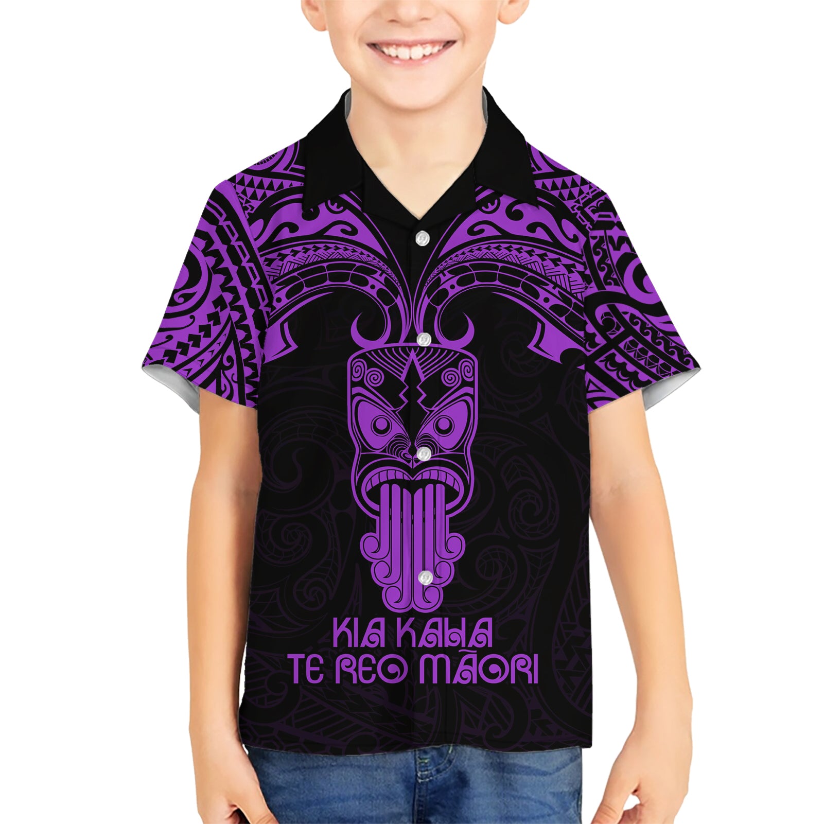 Personalised New Zealand Te Reo Maori Hawaiian Shirt Kia Kaha Maori Language Week Purple Style - Vibe Hoodie Shop