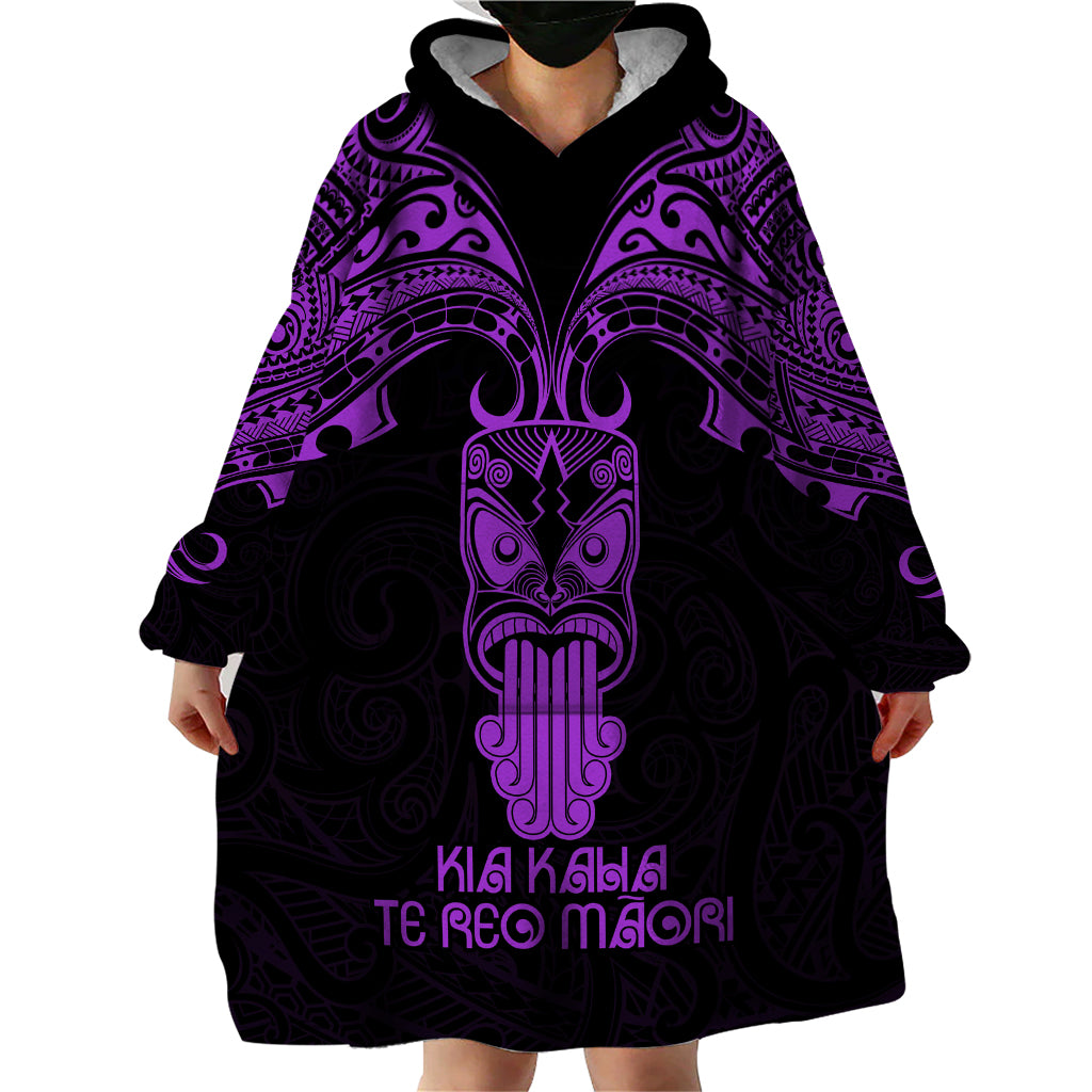 Personalised New Zealand Te Reo Maori Wearable Blanket Hoodie Kia Kaha Maori Language Week Purple Style - Vibe Hoodie Shop