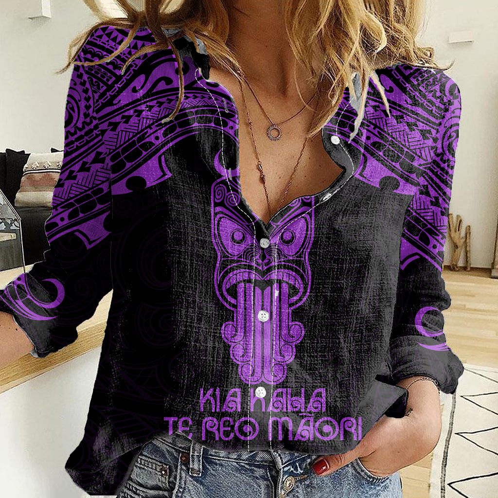 Personalised New Zealand Te Reo Maori Women Casual Shirt Kia Kaha Maori Language Week Purple Style - Vibe Hoodie Shop