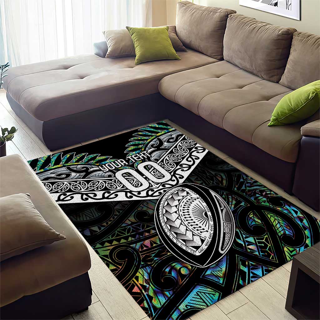 Custom New Zealand Area Rug Maori Rugby Tattoo Papua Shell - Vibe Hoodie Shop