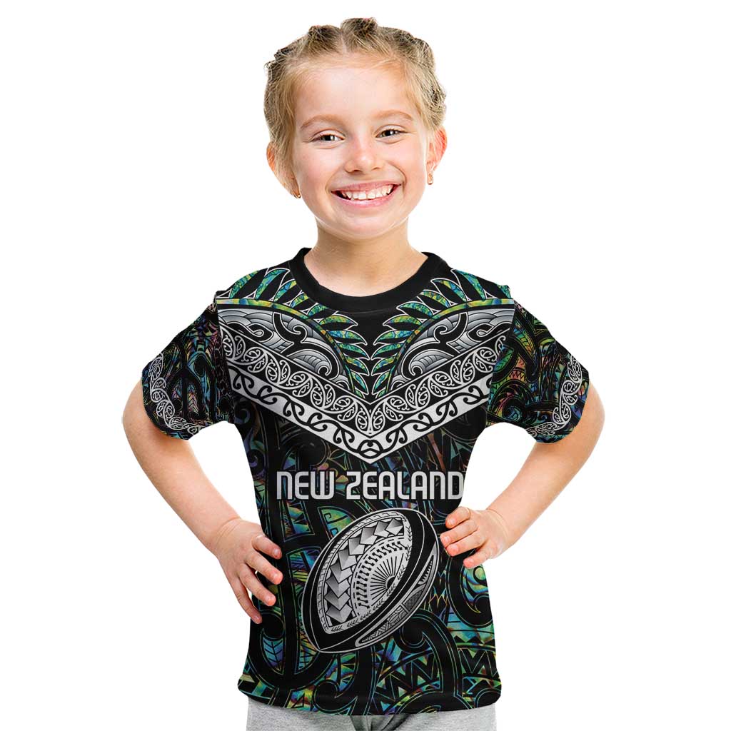 Custom New Zealand Kid T Shirt Maori Rugby Tattoo Papua Shell - Vibe Hoodie Shop