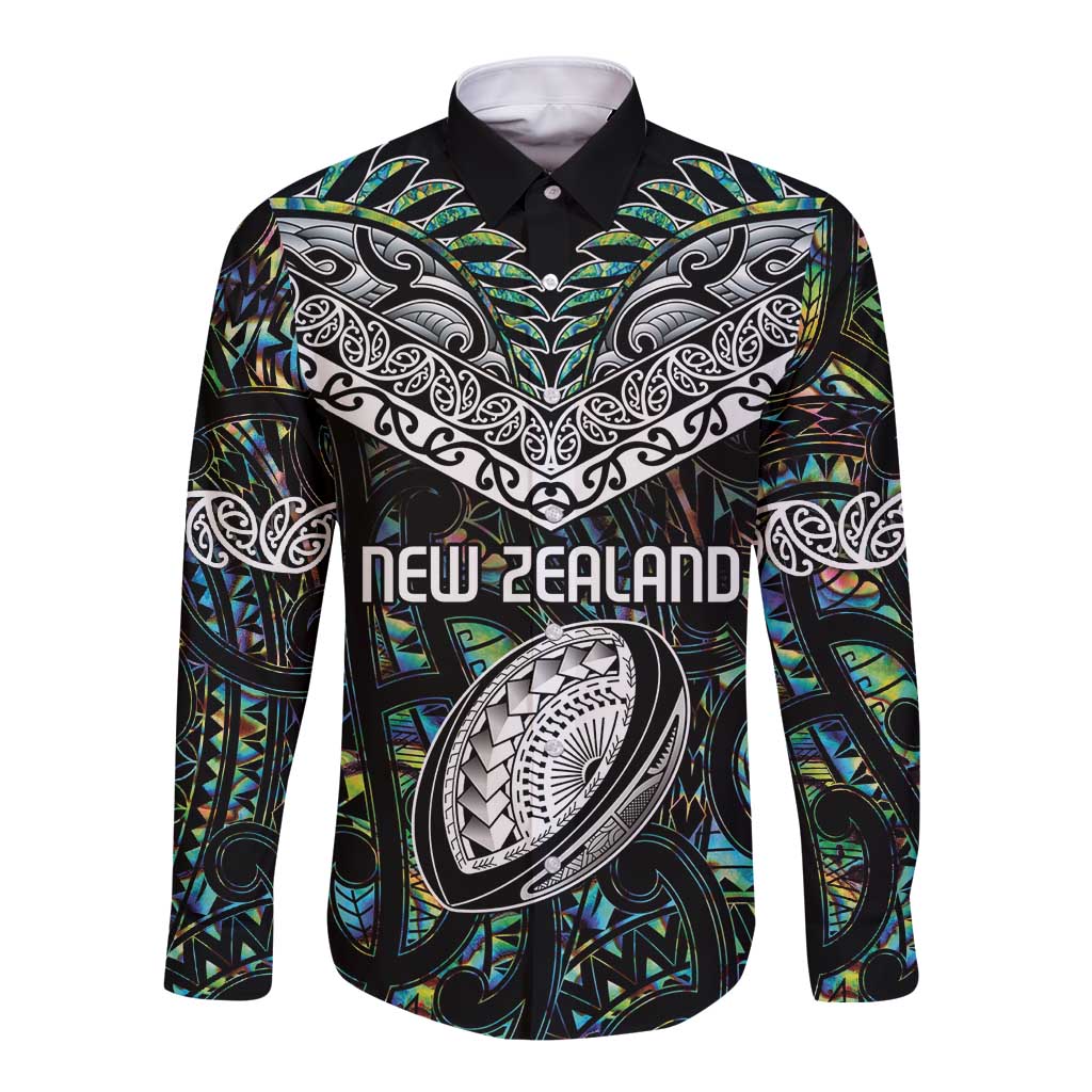 Custom New Zealand Long Sleeve Button Shirt Maori Rugby Tattoo Papua Shell - Vibe Hoodie Shop