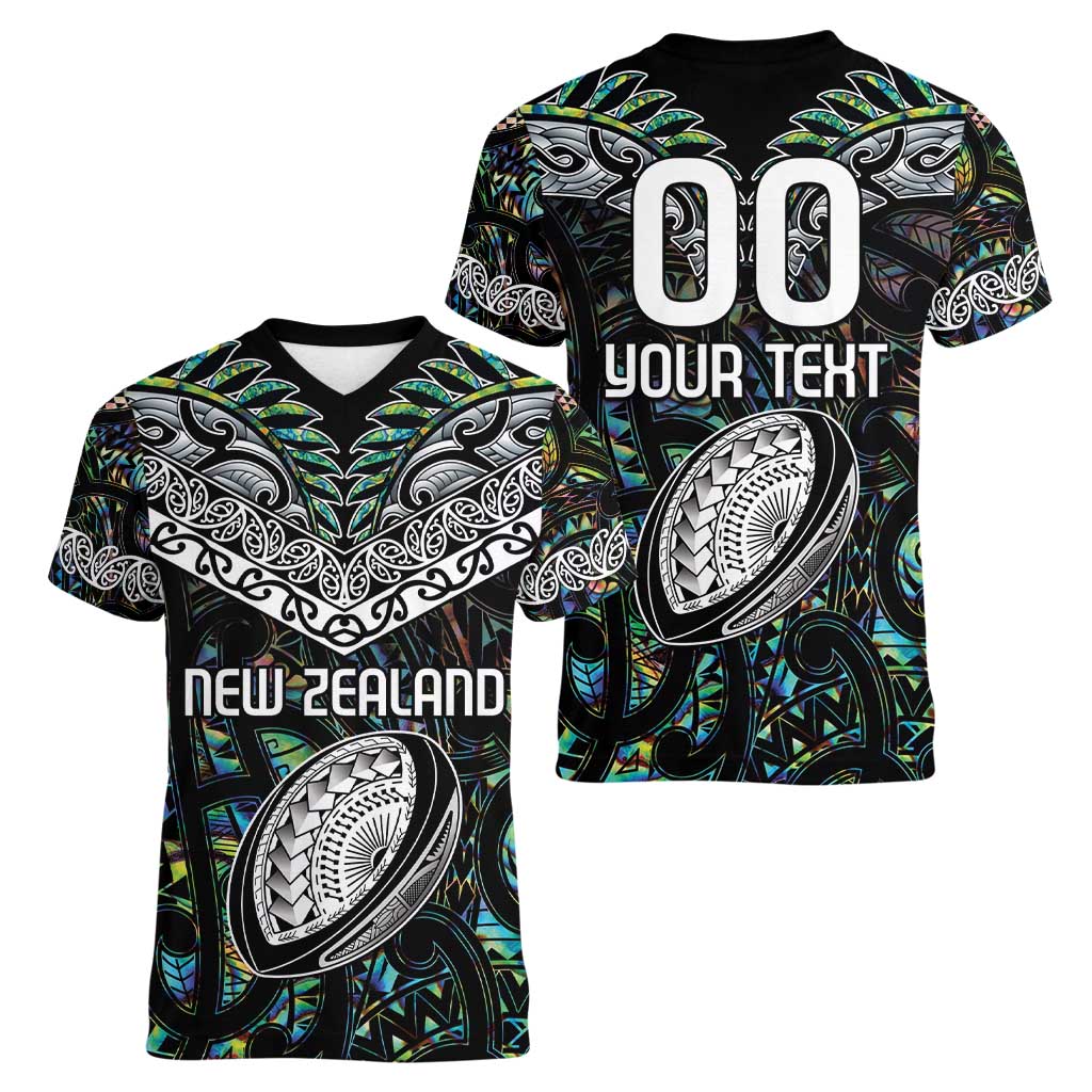 Custom New Zealand Women V-Neck T-Shirt Maori Rugby Tattoo Papua Shell - Vibe Hoodie Shop