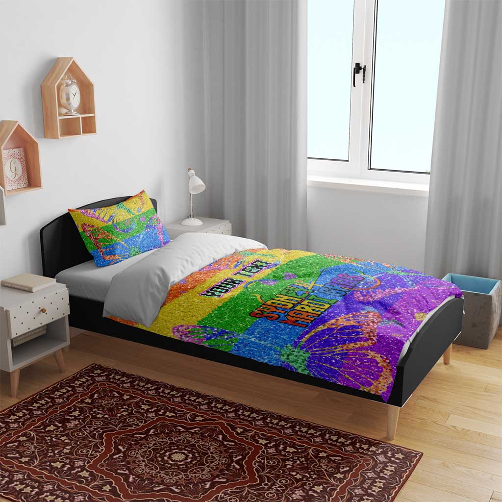 Sydney Mardi Gras Personalized Bedding Set Pride Rainbow Glitter Colorful Style - Vibe Hoodie Shop