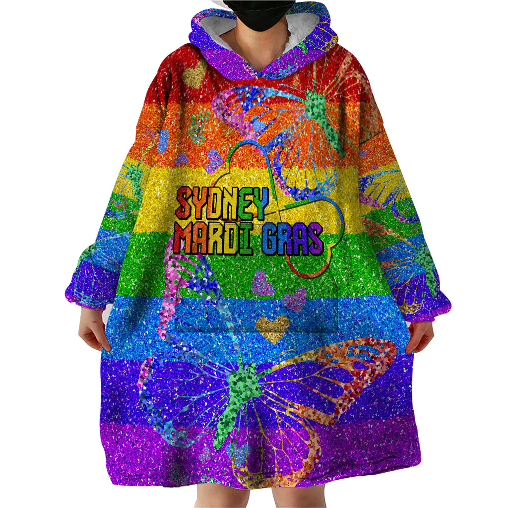 Sydney Mardi Gras Wearable Blanket Hoodie Pride Rainbow Glitter Colorful Style - Vibe Hoodie Shop