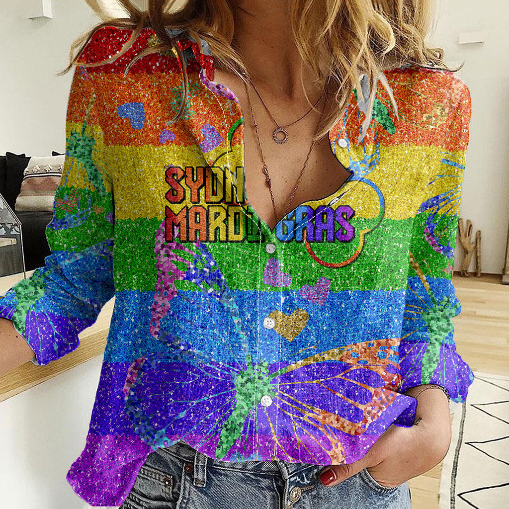 Sydney Mardi Gras Women Casual Shirt Pride Rainbow Glitter Colorful Style - Vibe Hoodie Shop