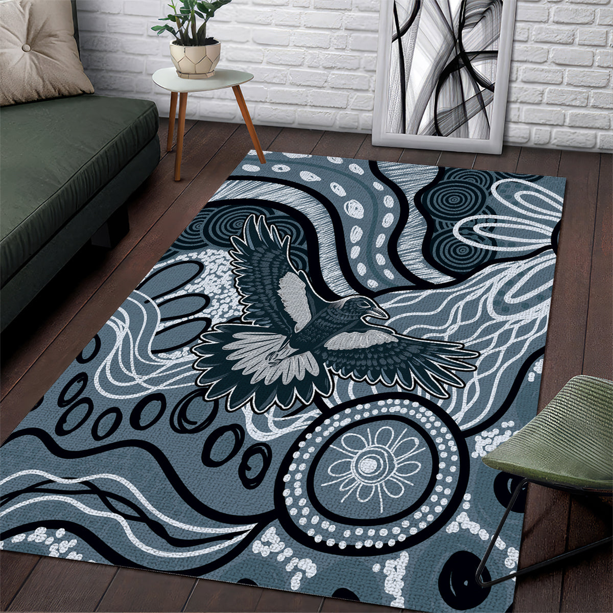 Magpies Aboriginal Art Area Rug - Vibe Hoodie Shop