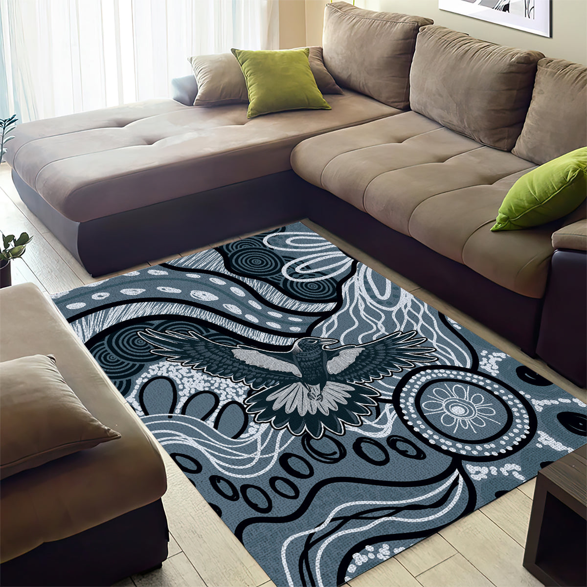 Magpies Aboriginal Art Area Rug - Vibe Hoodie Shop