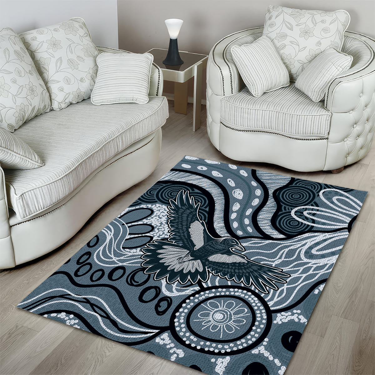 Magpies Aboriginal Art Area Rug - Vibe Hoodie Shop