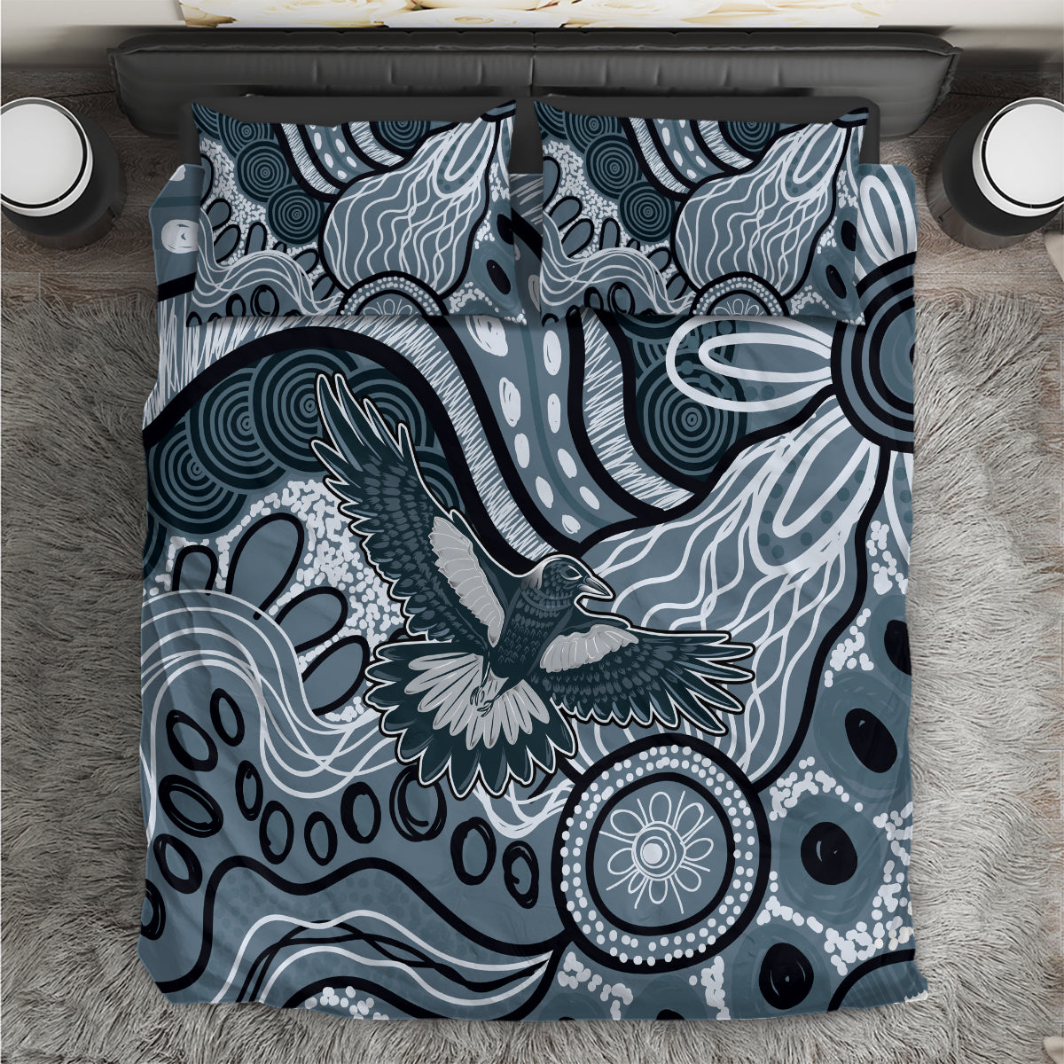 Magpies Aboriginal Art Bedding Set - Vibe Hoodie Shop