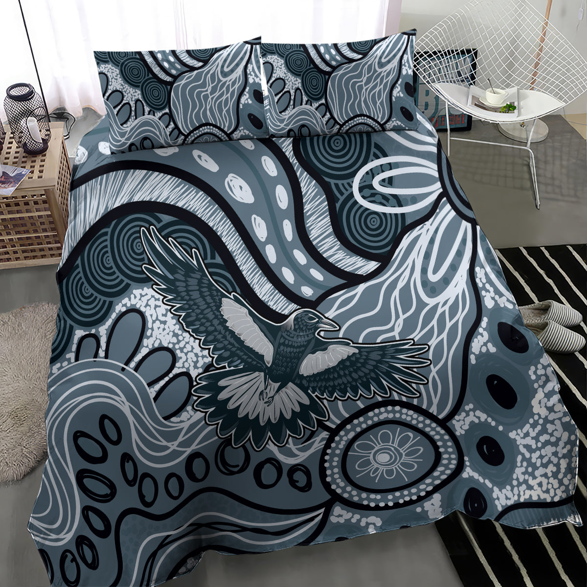 Magpies Aboriginal Art Bedding Set - Vibe Hoodie Shop