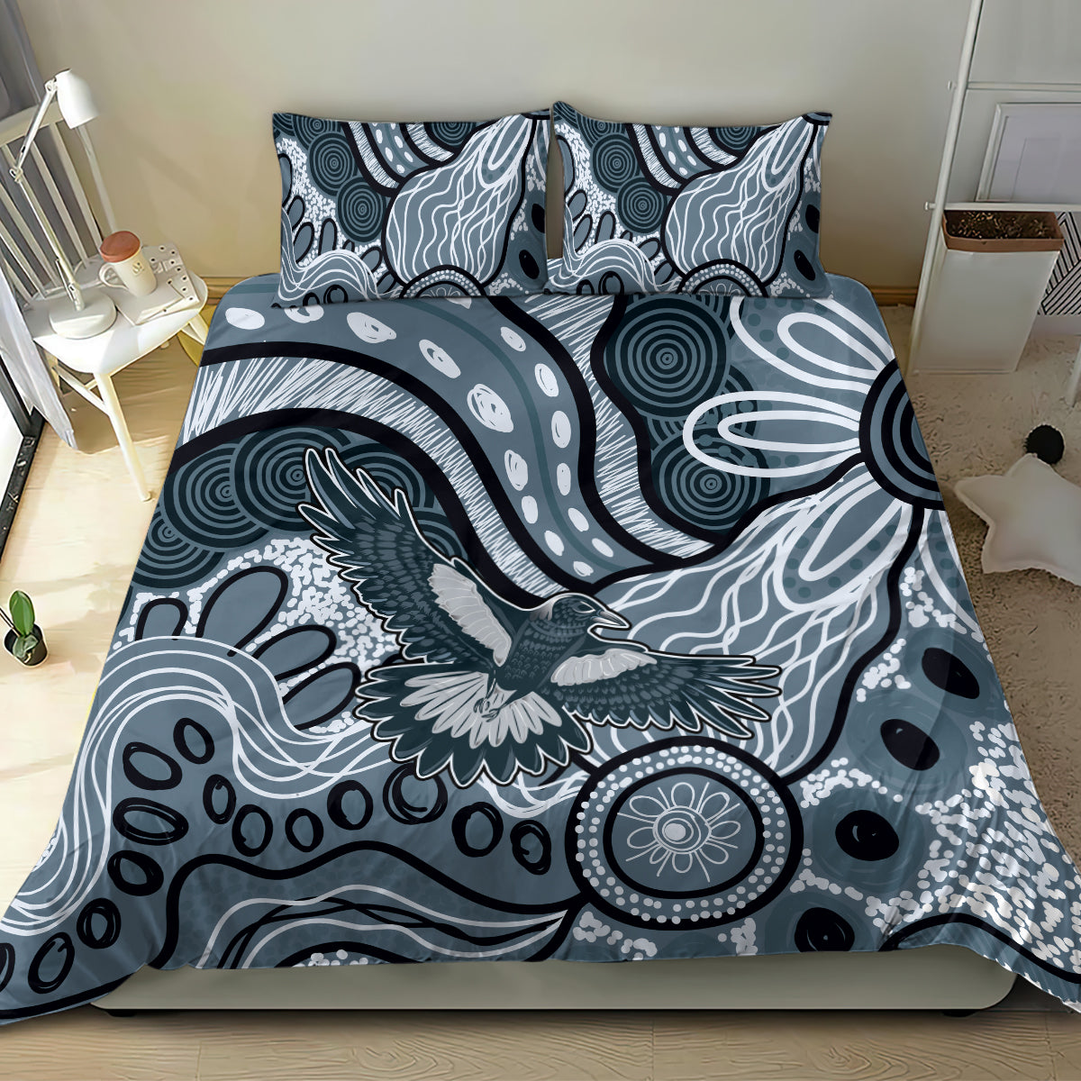 Magpies Aboriginal Art Bedding Set - Vibe Hoodie Shop