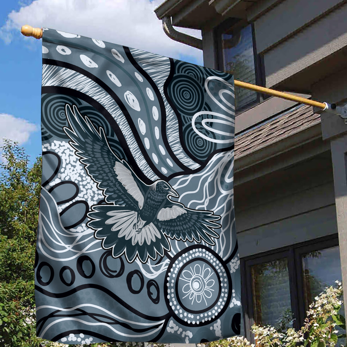 Magpies Aboriginal Art Garden Flag - Vibe Hoodie Shop