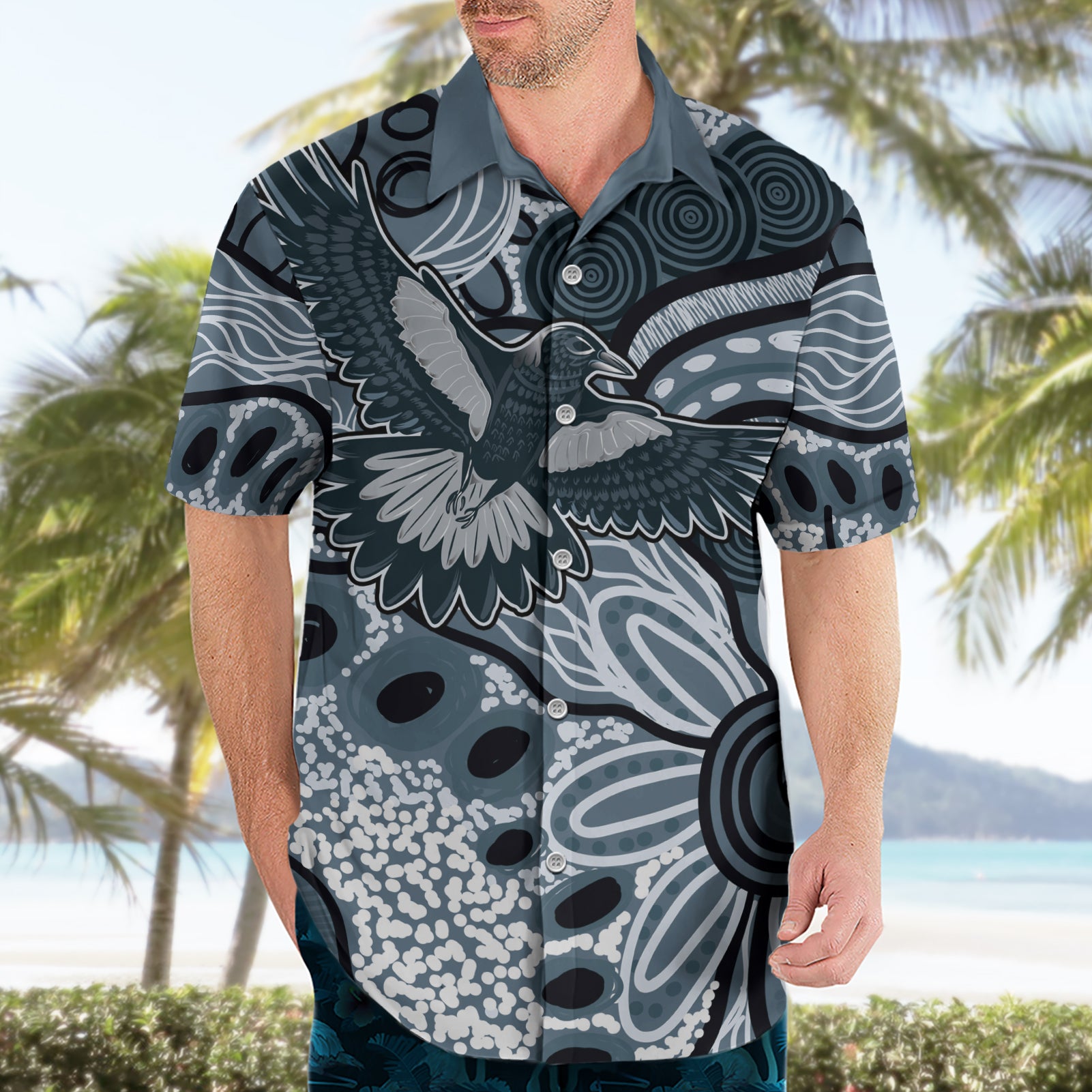 Magpies Aboriginal Art Hawaiian Shirt - Vibe Hoodie Shop