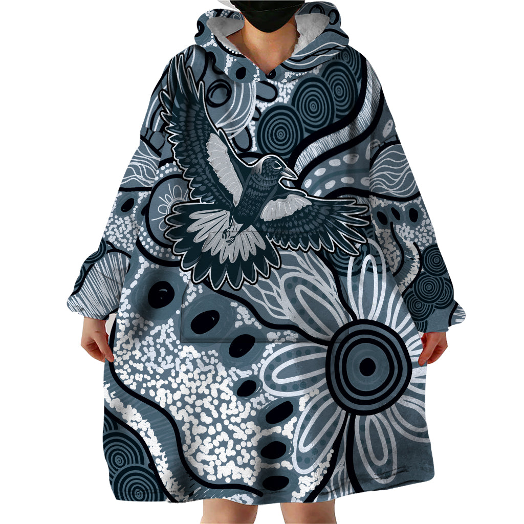 Magpies Aboriginal Art Wearable Blanket Hoodie - Vibe Hoodie Shop