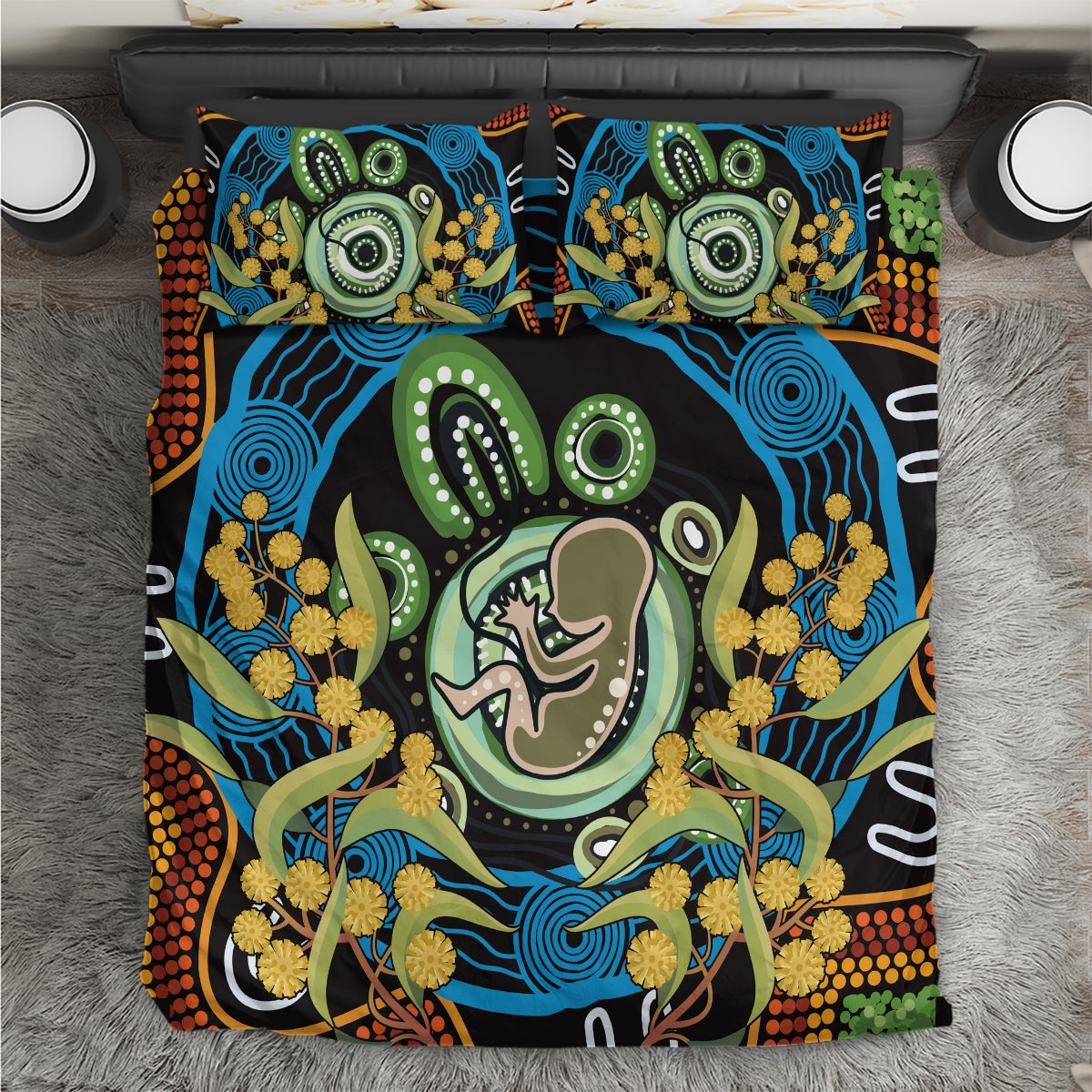 Baby in the Womb Bedding Set Aboriginal Art Style - Vibe Hoodie Shop