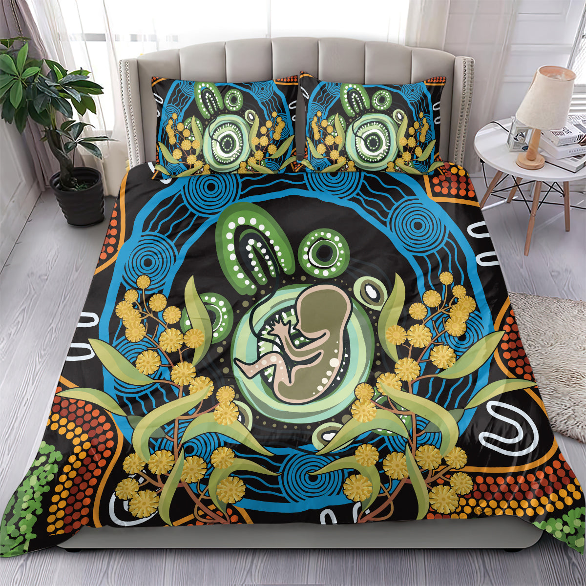 Baby in the Womb Bedding Set Aboriginal Art Style - Vibe Hoodie Shop