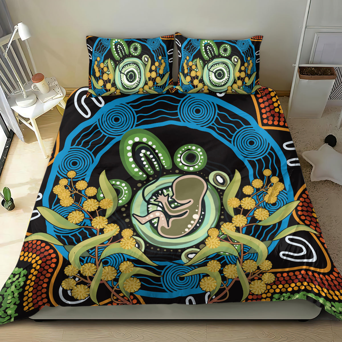Baby in the Womb Bedding Set Aboriginal Art Style - Vibe Hoodie Shop