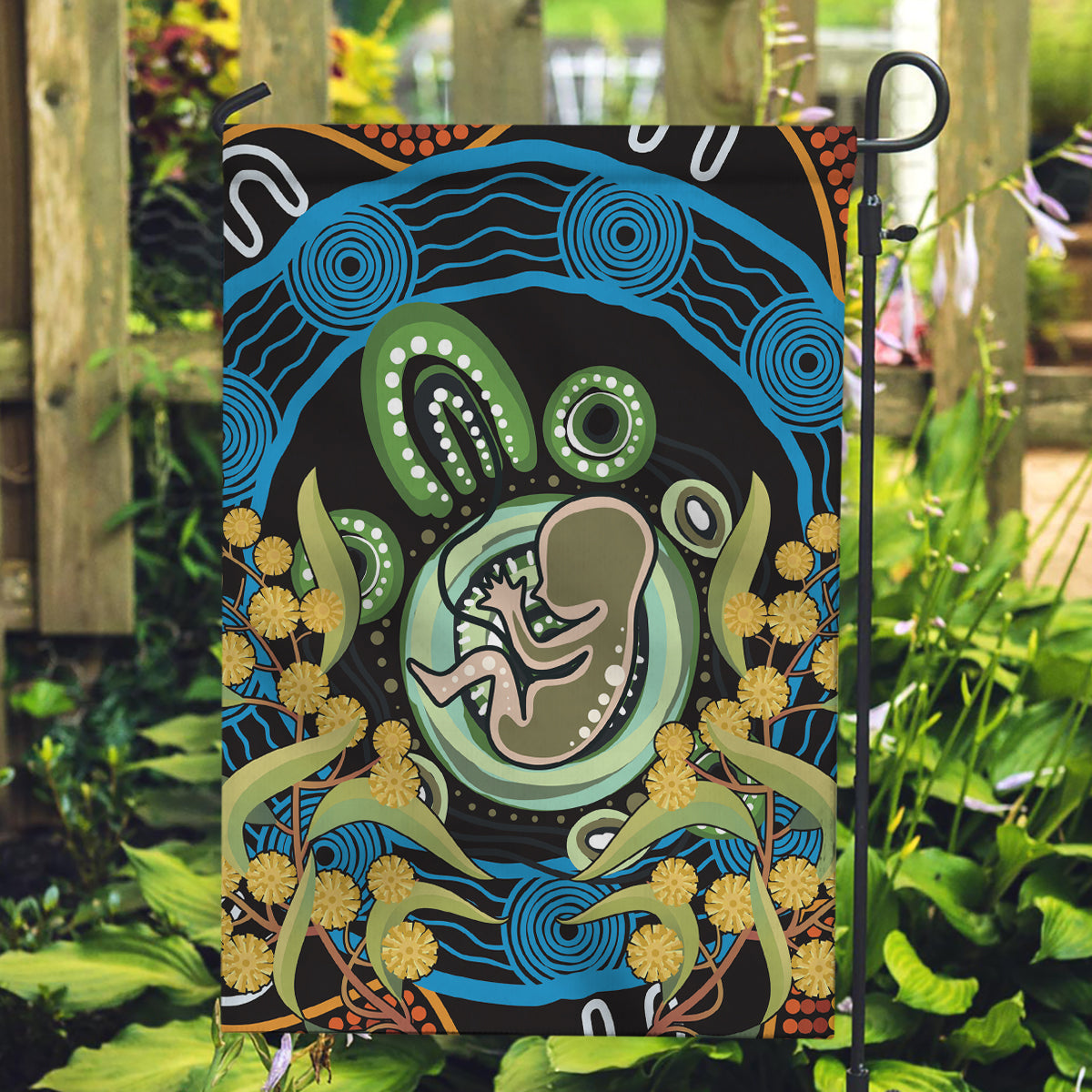 Baby in the Womb Garden Flag Aboriginal Art Style - Vibe Hoodie Shop