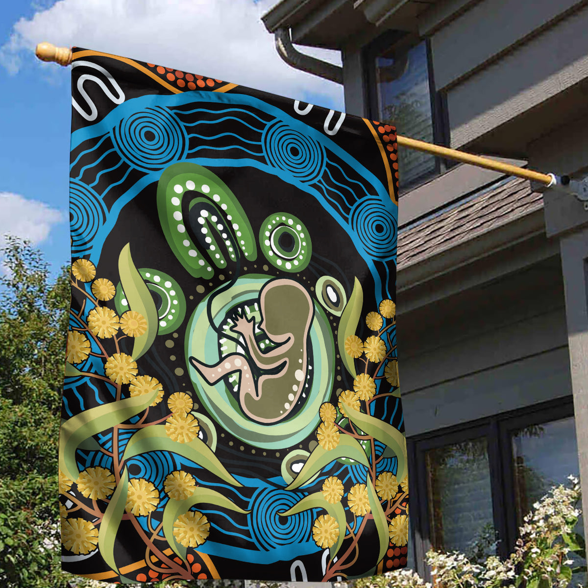 Baby in the Womb Garden Flag Aboriginal Art Style - Vibe Hoodie Shop