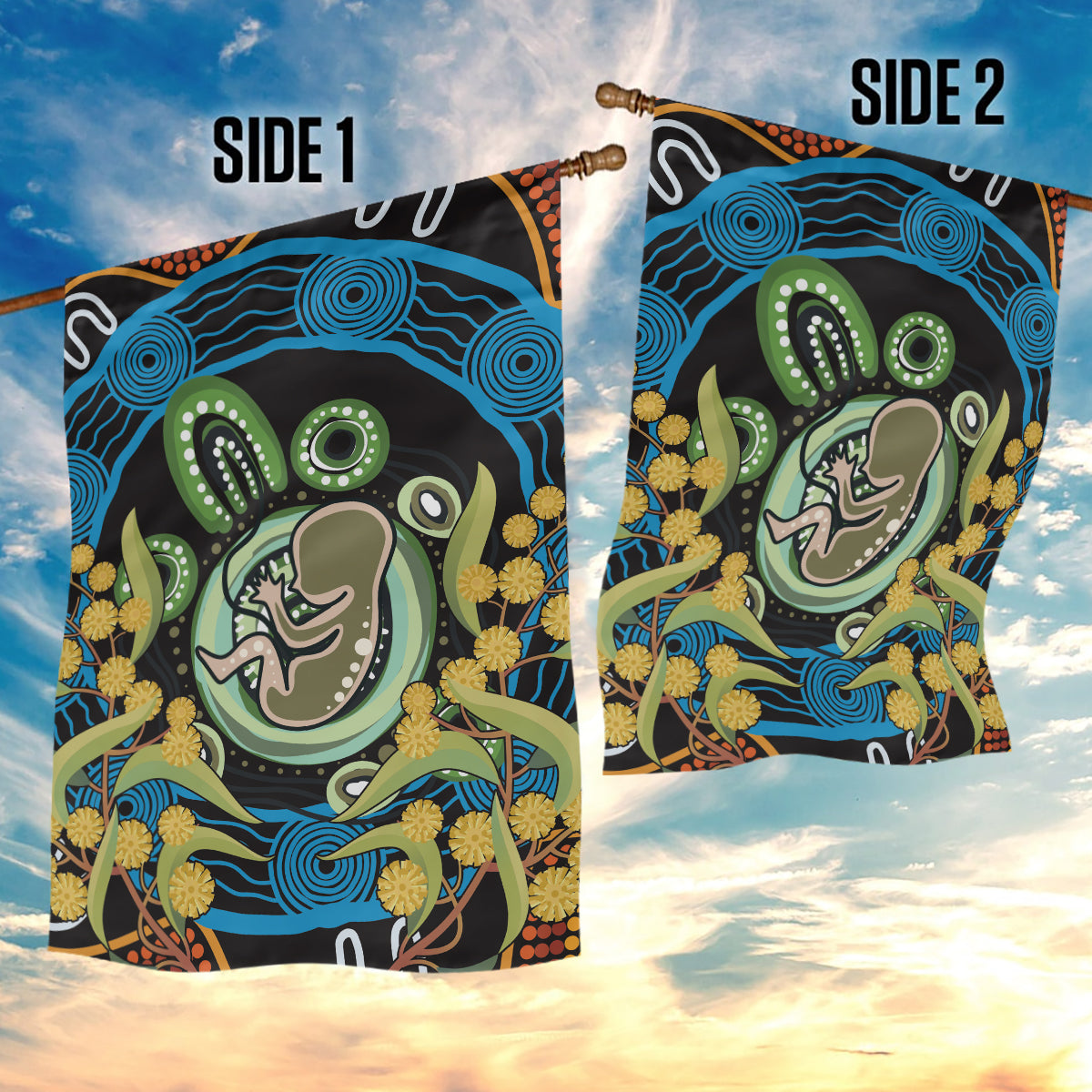 Baby in the Womb Garden Flag Aboriginal Art Style - Vibe Hoodie Shop