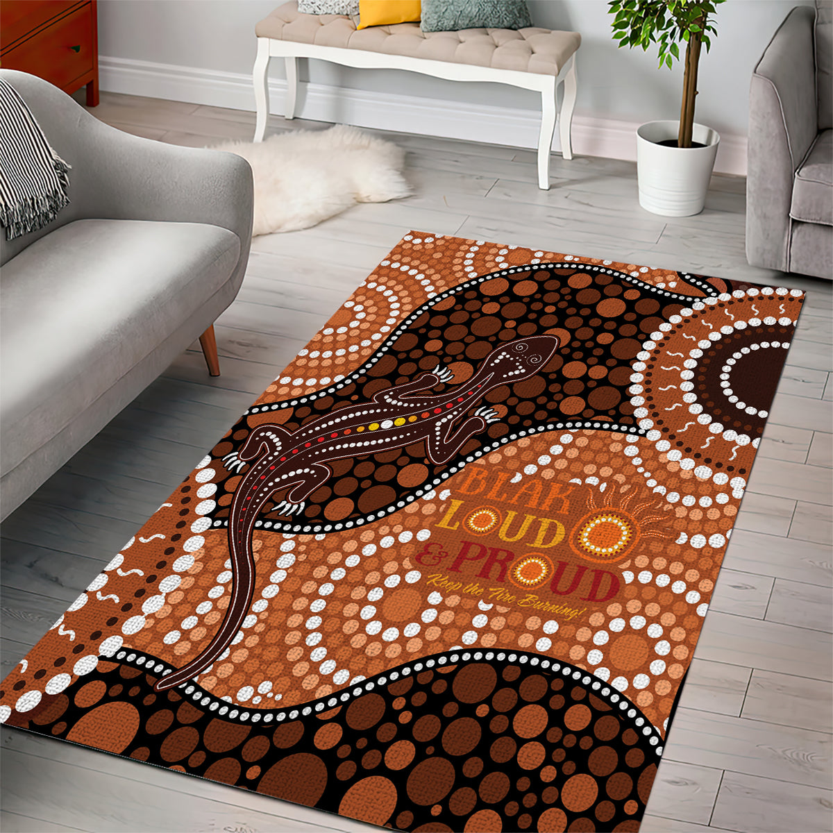 Lizard NAIDOC 2024 Area Rug Aboriginal Art Style - Vibe Hoodie Shop