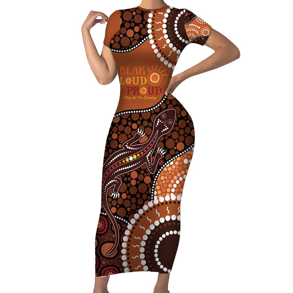 Lizard NAIDOC 2024 Short Sleeve Bodycon Dress Aboriginal Art Style LT9