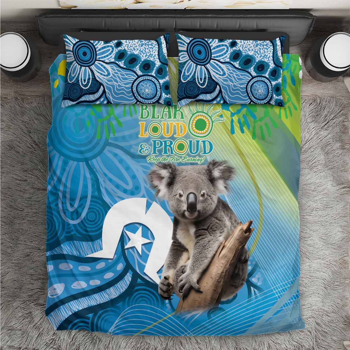 Vivid Minimal Koala NAIDOC 2024 Bedding Set Aboriginal Art Style - Vibe Hoodie Shop