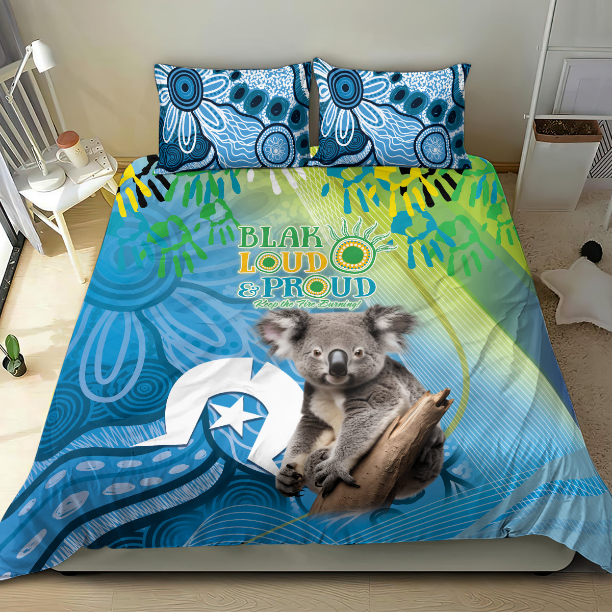 Vivid Minimal Koala NAIDOC 2024 Bedding Set Aboriginal Art Style - Vibe Hoodie Shop